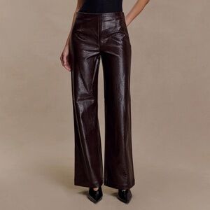 MESHKI Henry Croc Faux Leather Straight Leg Pants - Dark Chocolate (NWT)